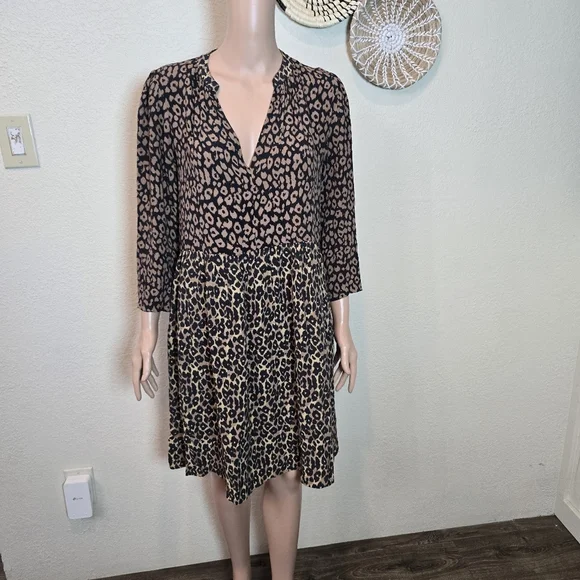Maeve Anthropologie Juno Leopard Animal Print Dress Size Small Tunic Brown - Picture 16 of 16